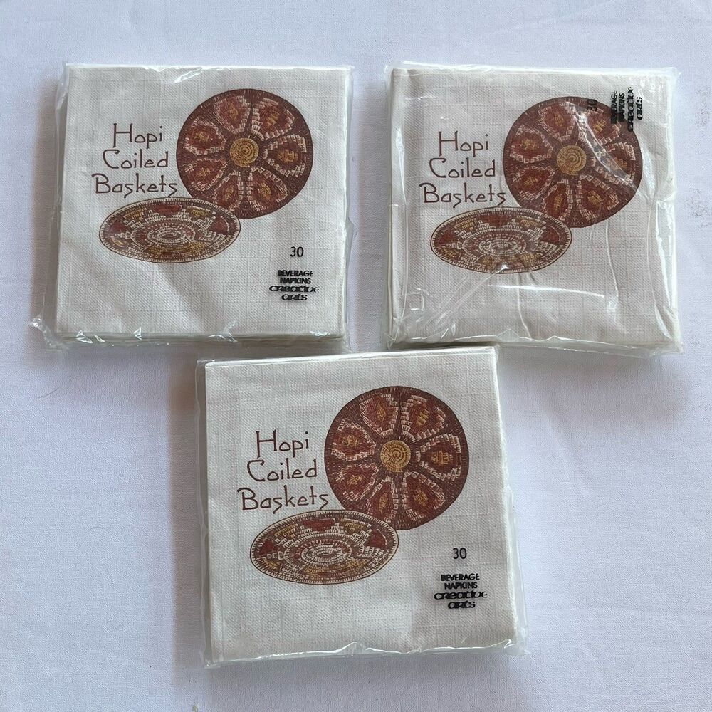 Vintage Beverage Napkins Native American Hopi Coiled Baskets 90 Napkins